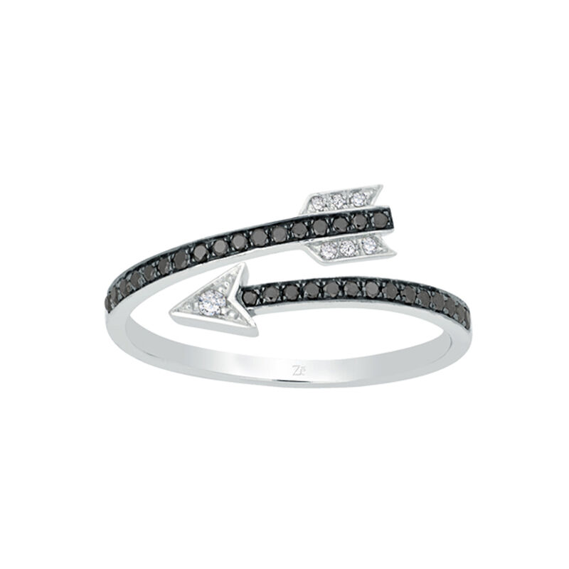 Black & White Diamond Arrow Wrap Promise Rings in Sterling Silver image number null
