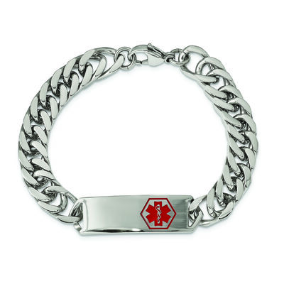 Medical Red Alert ID Bracelet in Stainless Steel 8.5in.