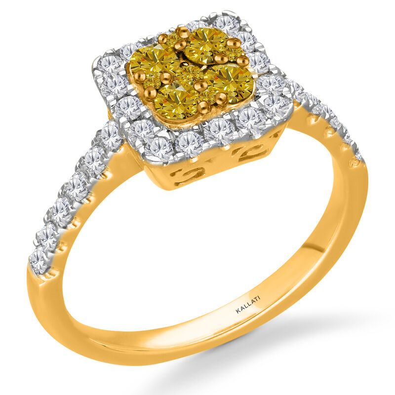 Yellow & White Diamond Square Cluster Ring in 14k Yellow Gold image number null