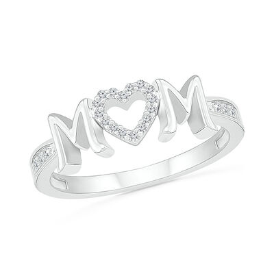 Diamond Mom Heart Ring in Sterling Silver