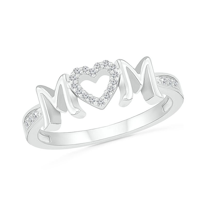 Diamond Mom Heart Ring in Sterling Silver image number null