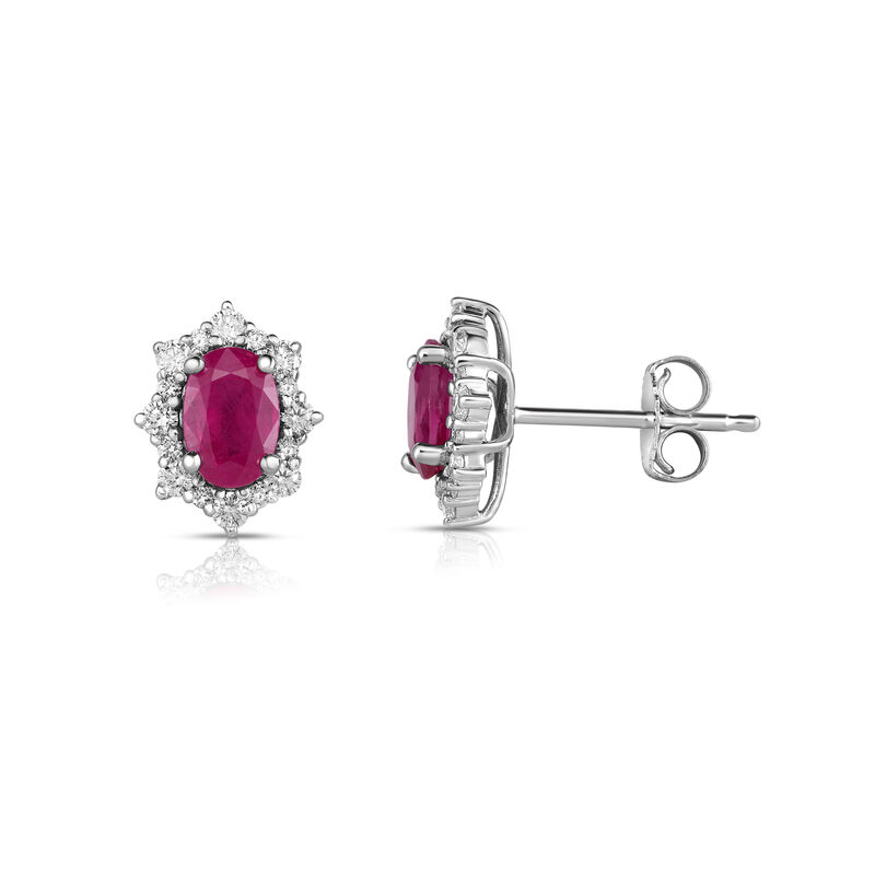Oval-Cut Ruby Diamond Royal Collection Earrings in 10k White Gold image number null