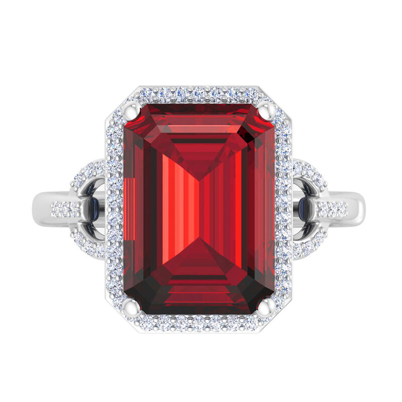 Martha Stewart Emerald Cut Ruby and Lab Grown Diamond Halo Ring in Sterling Silver image number null