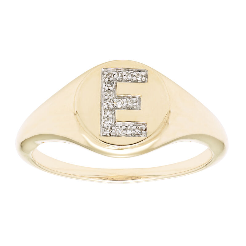 Diamond Initial E Signet Ring in 14k Yellow Gold image number null