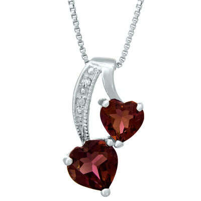 Heart Genuine Garnet Diamond Sterling Silver Pendant 18"