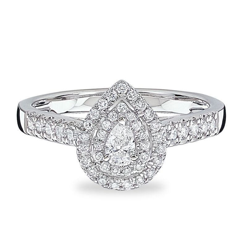Paisley. Pear Diamond Double Halo Engagement Ring in White Gold image number null