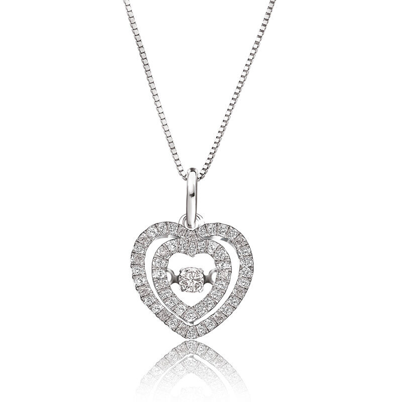 Beats of Love Diamond Double Halo Heart Pendant in 14k White Gold image number null