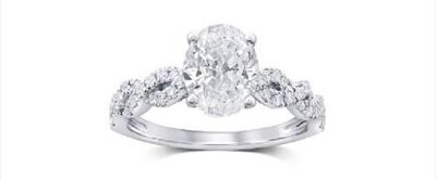 Geneviene. Oval-Cut Lab Grown 2 1/2ctw.  Twist Limited Edition Engagement Ring in 14k White Gold