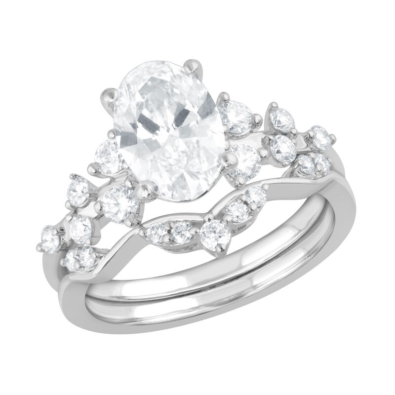 Oval Lab Grown Diamond 2ctw. Floral Bridal Set in 14k White Gold image number null