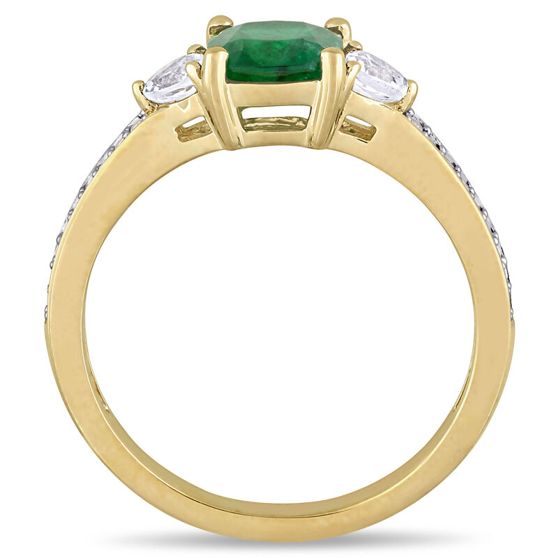 Cushion-Cut Emerald & White Sapphire Diamond Ring in 14k Yellow Gold image number null