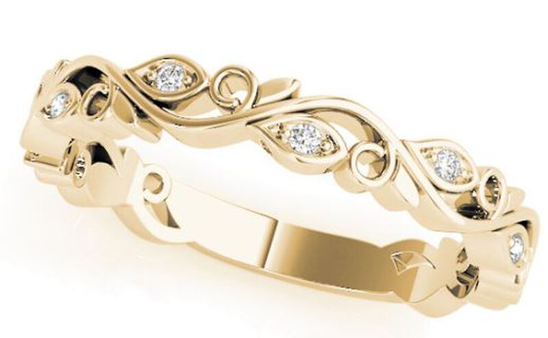 Diamond Scroll Leaf Pattern Stackable Ring in 10k Yellow Gold image number null