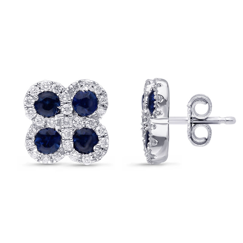 Brilliant-Cut Sapphire & Diamond Stud Earrings in 14k White Gold image number null