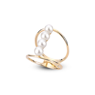 Freshwater Pearl Row Open Shank Ring in 10k Yellow Gold