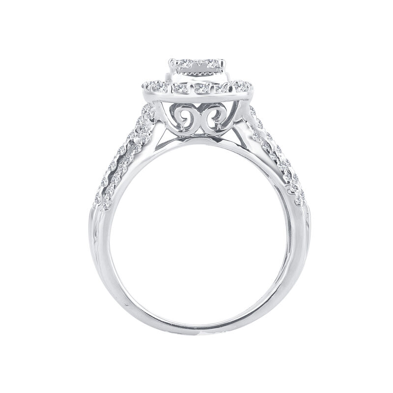 Coco. Lab Grown 1ctw. Diamond Cushion Halo Composite Engagement Ring in 10k White Gold image number null