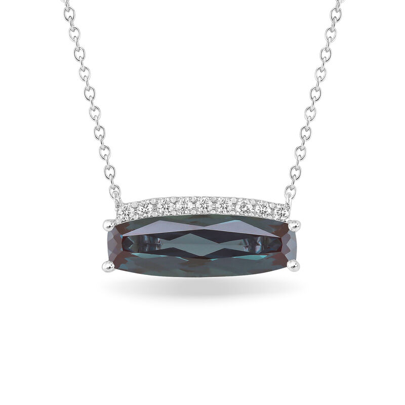 Cushion-Cut Created Alexandrite & Diamond Necklace in 10k White Gold image number null