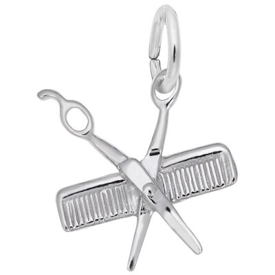 Comb & Scissors Charm in 14K White Gold
