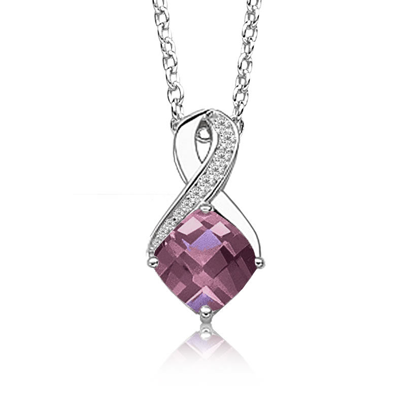 Created Alexandrite & Diamond Birthstone Pendant in Sterling Silver image number null