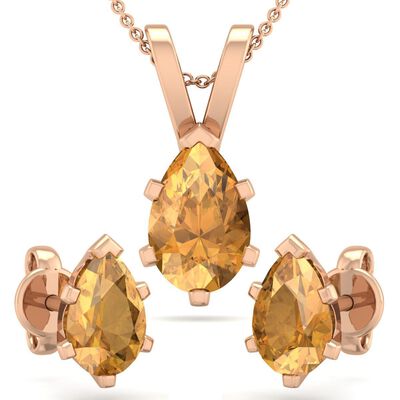 Pear Citrine Necklace & Earring Jewelry Set in 14k Rose Gold Plated Sterling Silver