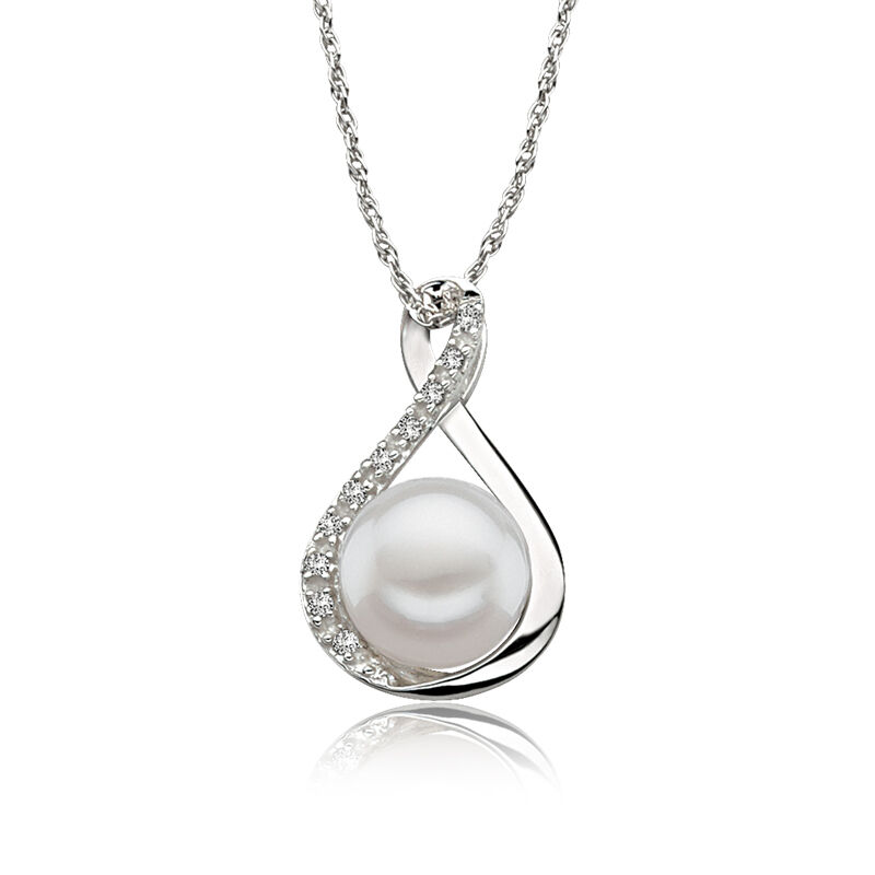 Freshwater Pearl & Diamond Pendant in 14k White Gold image number null