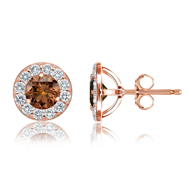 Champagne 1½ct. Diamond Halo Stud Earrings in 14k Rose Gold image number null
