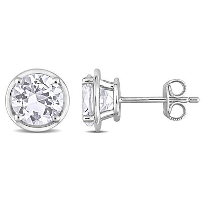 Created White Sapphire Bezel Set Stud Earrings in Sterling Silver