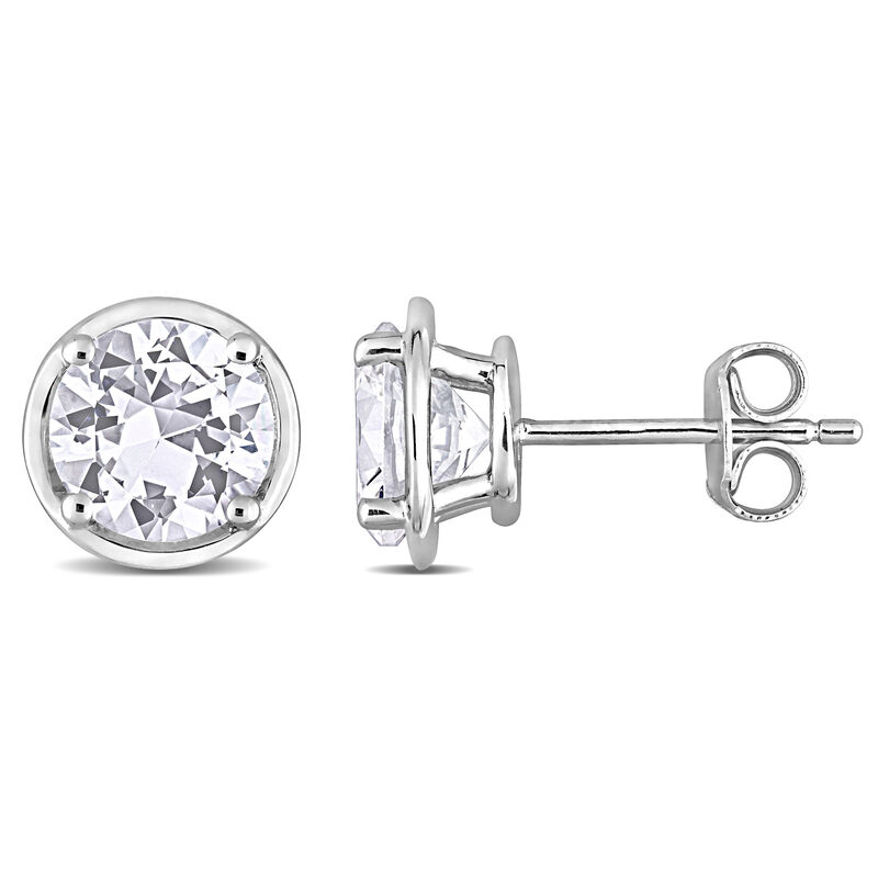 Created White Sapphire Bezel Set Stud Earrings in Sterling Silver image number null