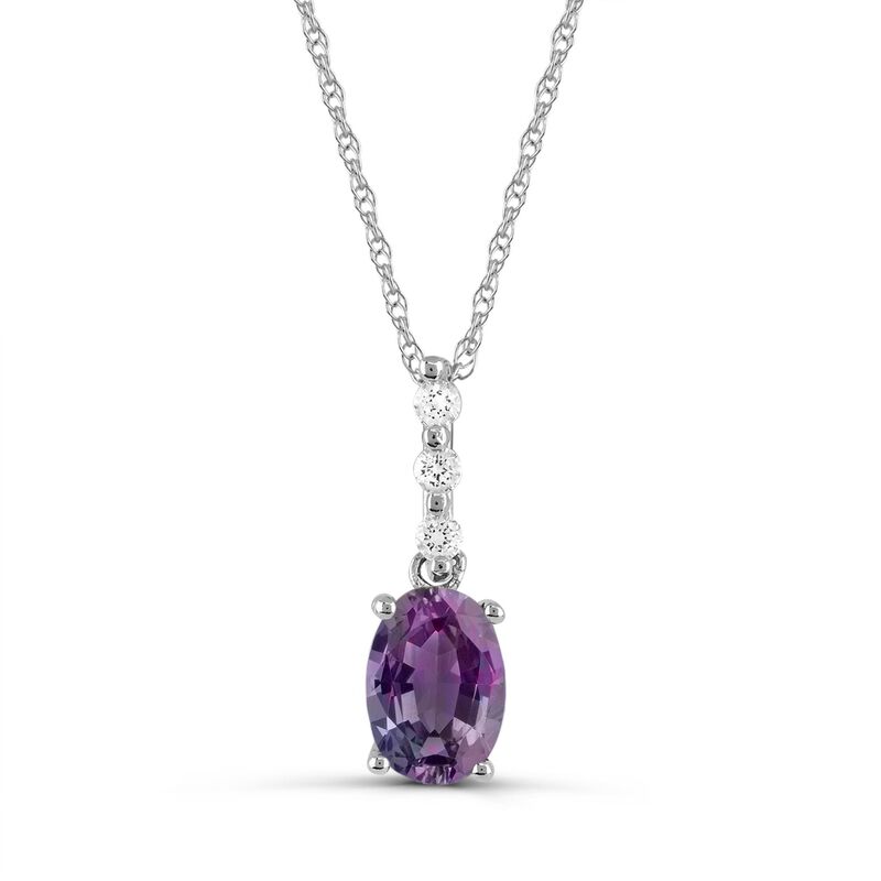 Oval Created Alexandrite & Diamond Pendant in 10k White Gold image number null