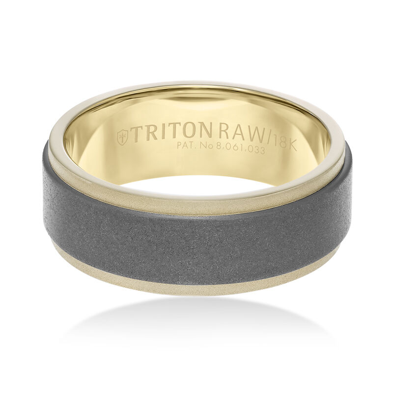 TritonRAW Tungsten Flat Matte Men's Band with High Polished 18KY Edges and Interior Detail image number null
