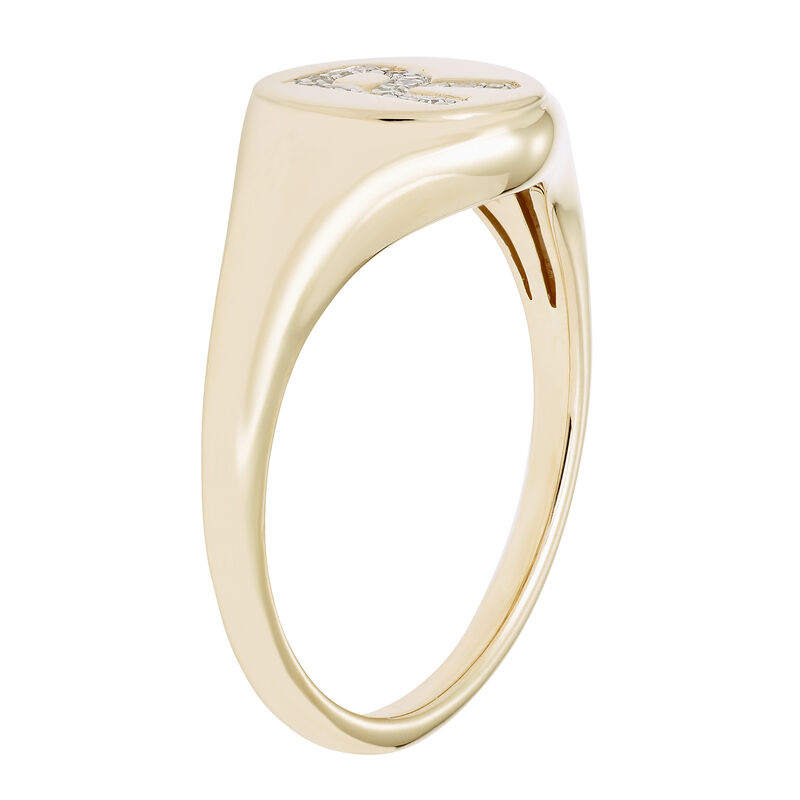 Diamond Initial R Signet Ring in 14k Yellow Gold image number null