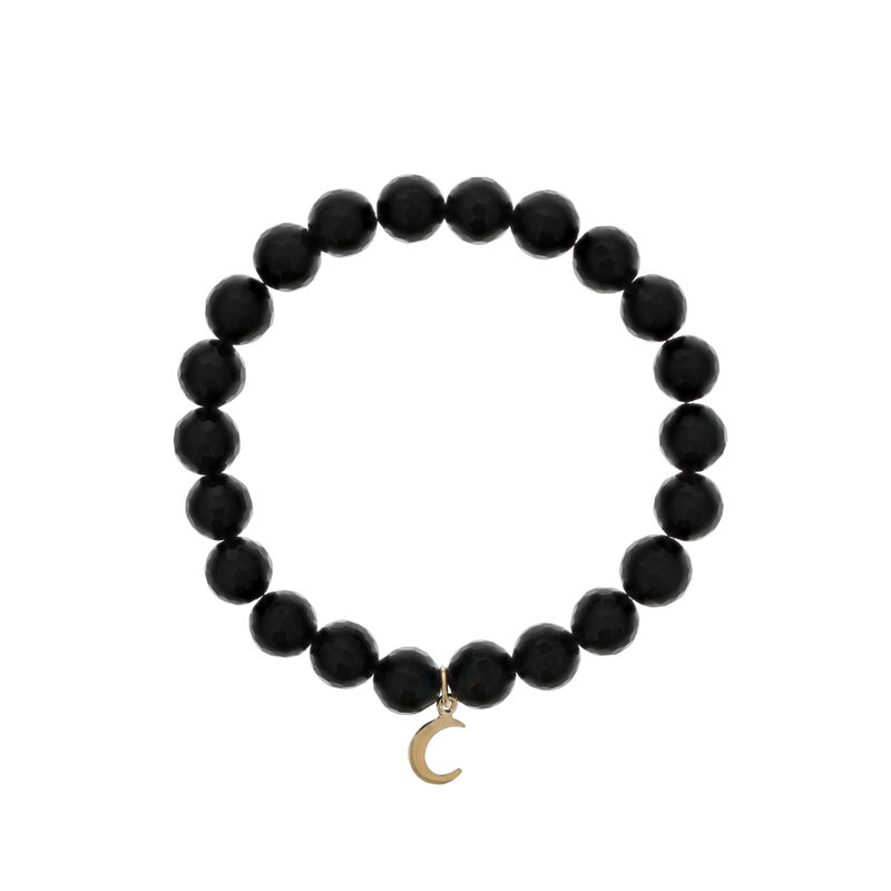 "Love You to The Moon" Shiny Black Agate Bracelet in Sterling Silver/Gold Plated image number null