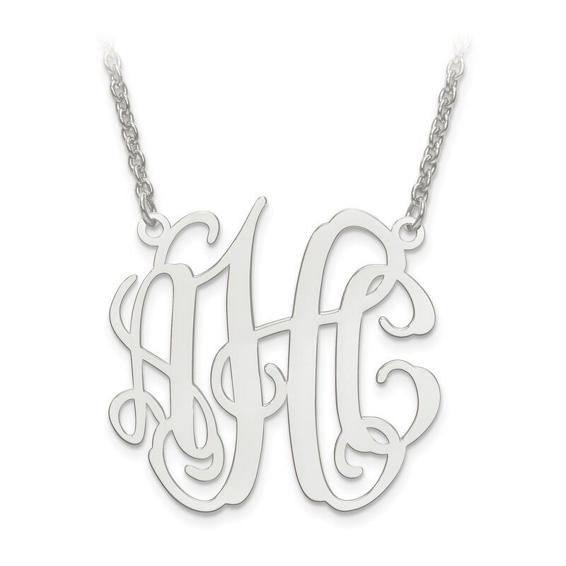 Laser Circular Shaped 30x31 Monogram Plate Pendant in Sterling Silver (up to 3 letters) image number null
