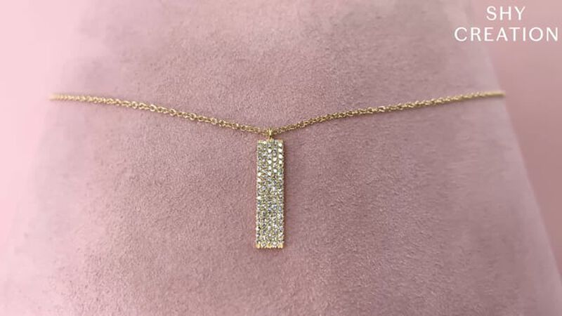 Shy Creation 0.25 ctw Pave Diamond Vertical Bar Necklace in 14k Yellow Gold SC55001720 image number null