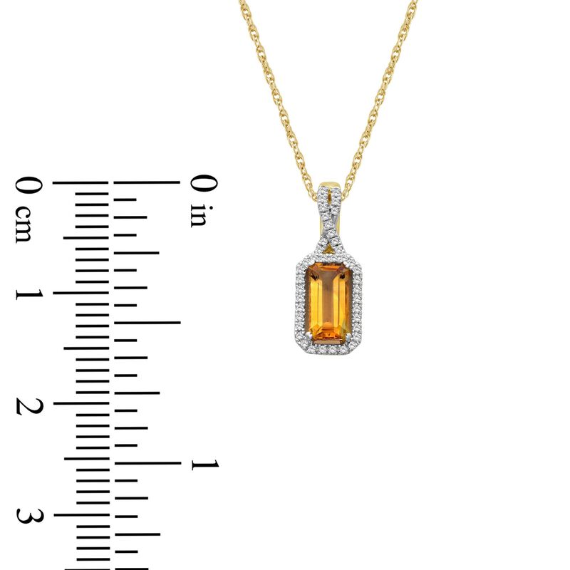 Emerald-Cut Elongated Ctrine & Diamond Pendant in 10k Yellow Gold image number null