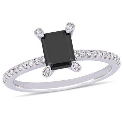 Black & White Diamond Engagement Ring  1 1/10ctw. in 10k White Gold