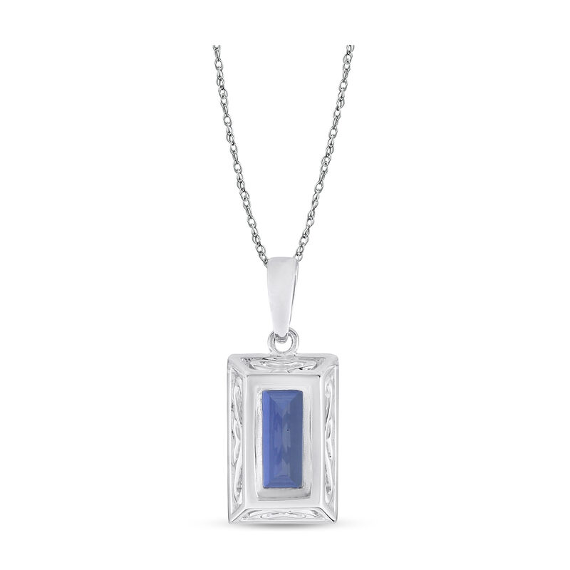 Baguette-Cut Created Blue Sapphire & Diamond Halo Pendant in Sterling Silver image number null
