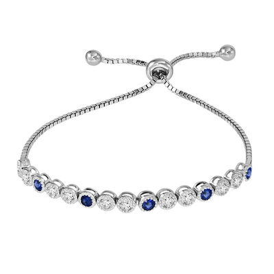 Sapphire & White Zircon Bolo Bracelet in Sterling Silver