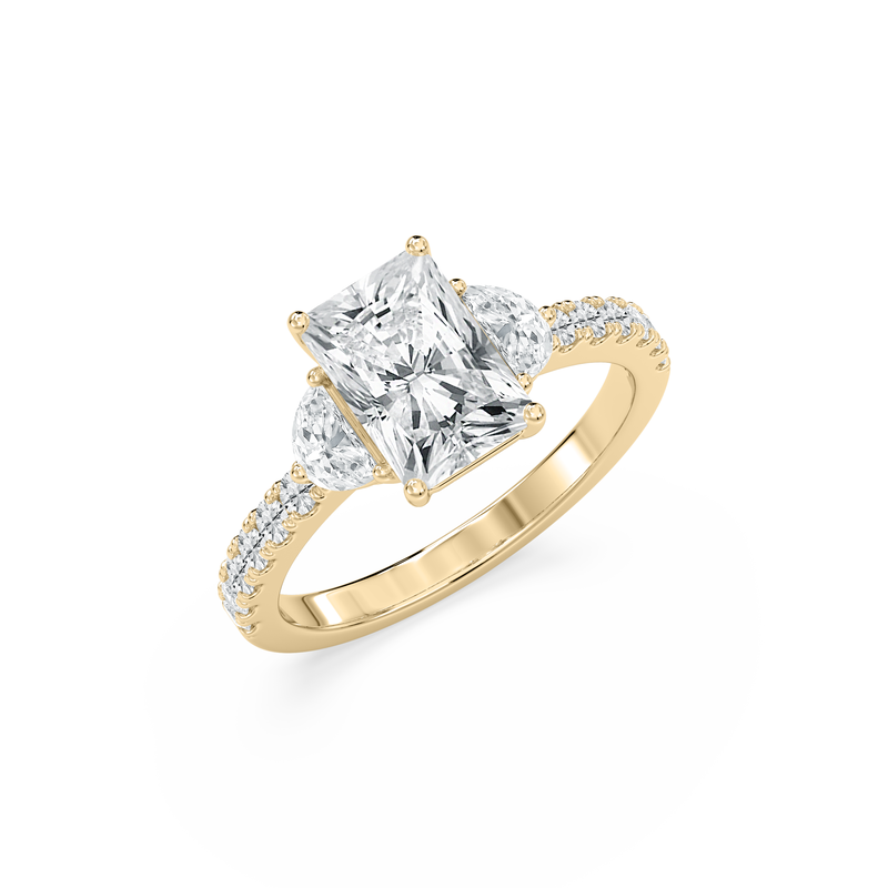 Radiant Lab Grown Diamond 2 3/4ctw. Three Stone Engagement Ring in 14k Yellow Gold image number null