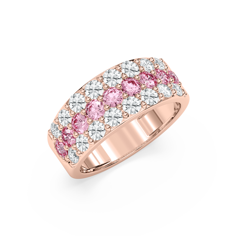 Lab Grown Pink and White Diamond 2ctw. Multi Row Wedding Ring in 14k Rose Gold image number null
