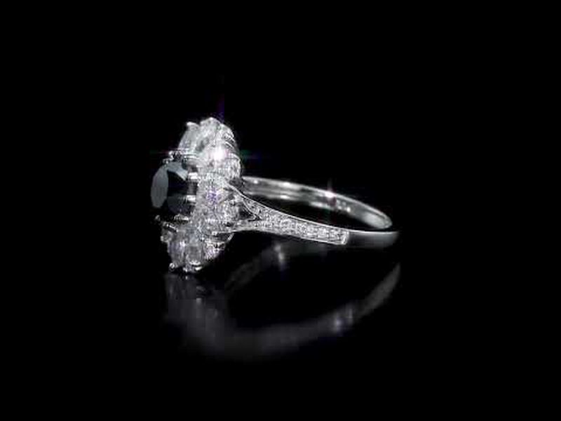 Black Diamond & Created White Moissanite Floral Ring in 10k White Gold  image number null