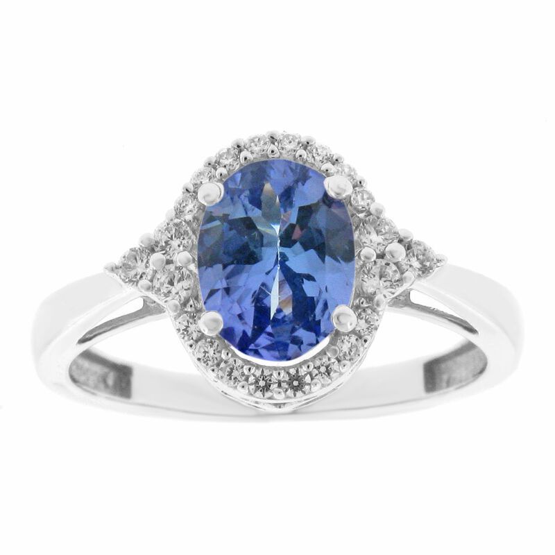 10K White Gold Oval Tanzanite Stone Ring image number null