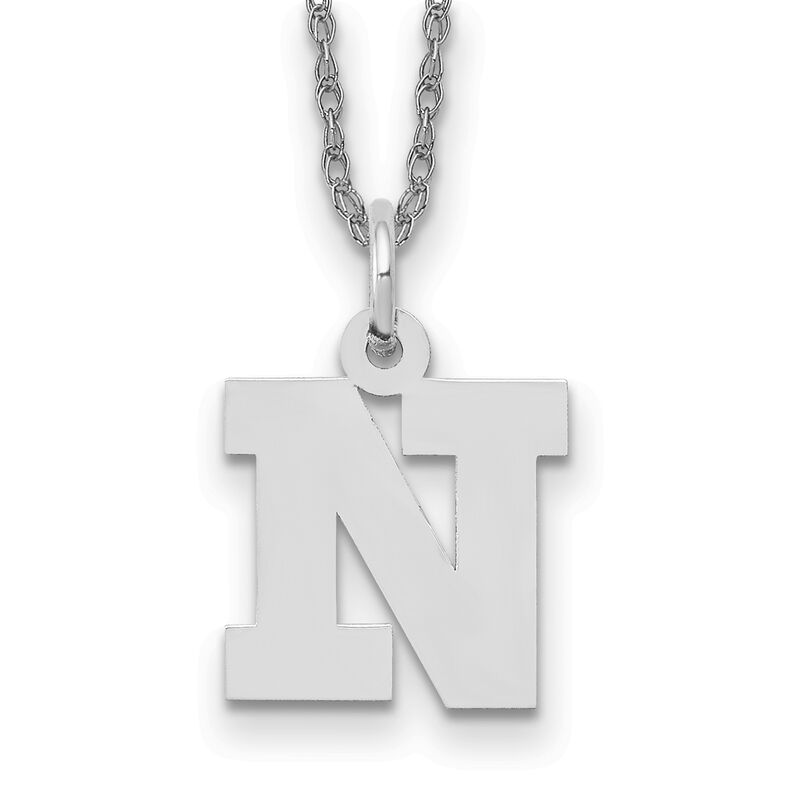Small Block N Initial Necklace in 14k White Gold image number null