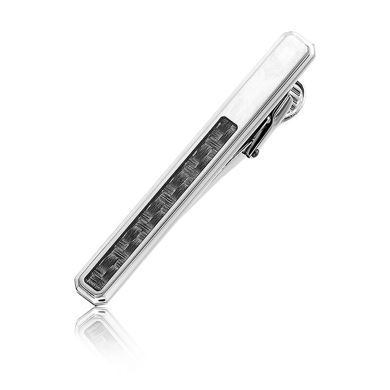 Men's Stainless Steel Tie Bar with Carbon Fiber Inlay image number null