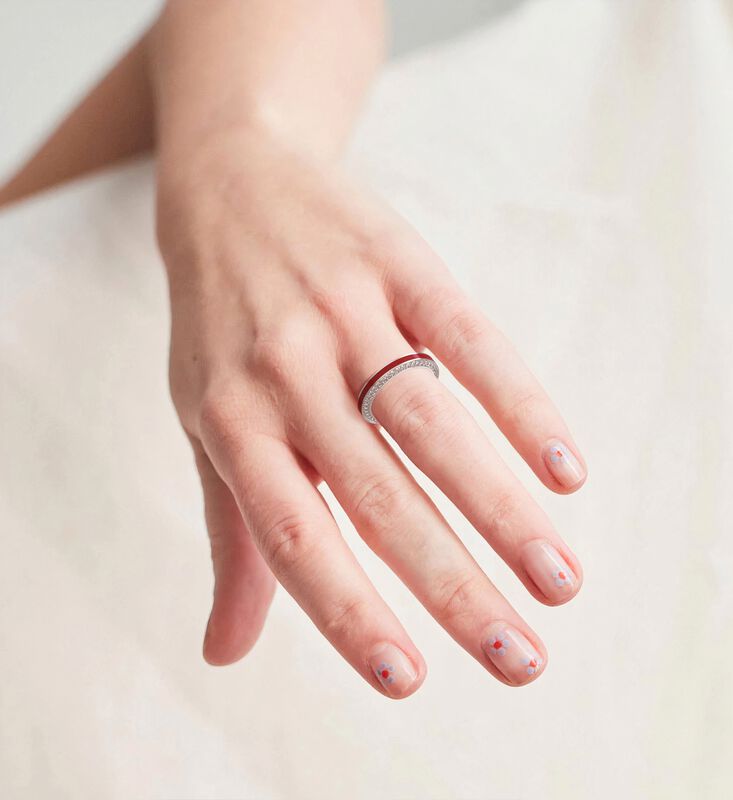 Brilliant-Cut Lab Grown Diamond on Both Sides Red Ceramic Band in Sterling Silver image number null