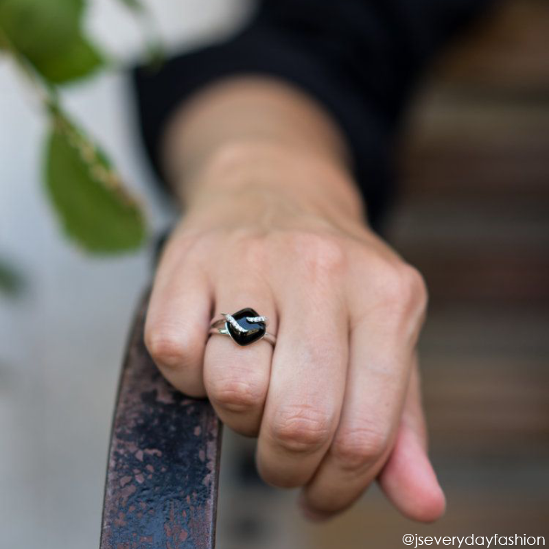 Black Onyx & Diamond Ring in Sterling Silver image number null