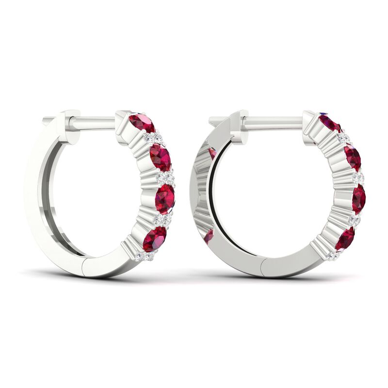 Ruby & Diamond Hoop Earrings in 10k White Gold image number null