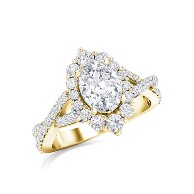 Oval-Cut Lab Grown 2ctw. Diamond Fancy Halo Twisted Engagement Ring in 14k Yellow Gold