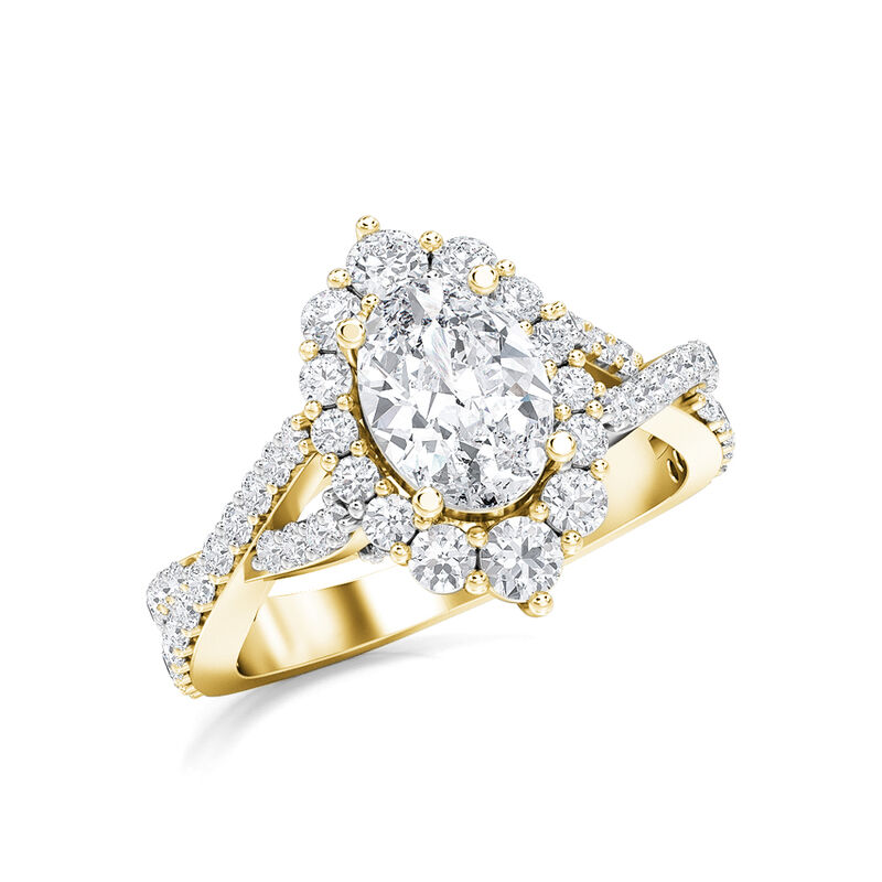 Oval-Cut Lab Grown 2ctw. Diamond Fancy Halo Twisted Engagement Ring in 14k Yellow Gold image number null