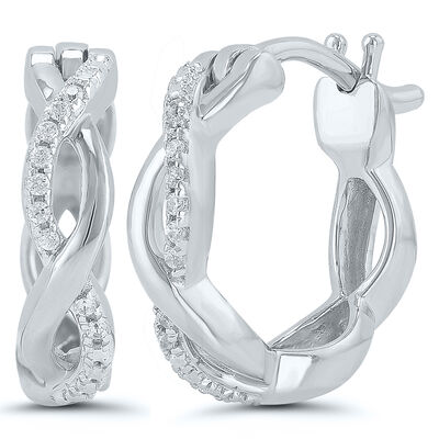 Diamond Twist Hoop Earrings in 10k White Gold