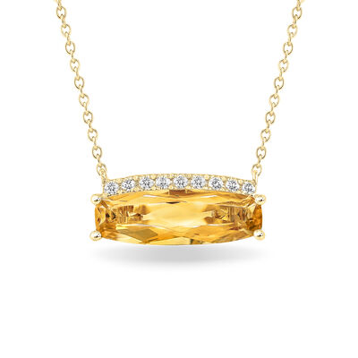 Cushion-Cut Citrine & Diamond Necklace in 10k Yellow Gold