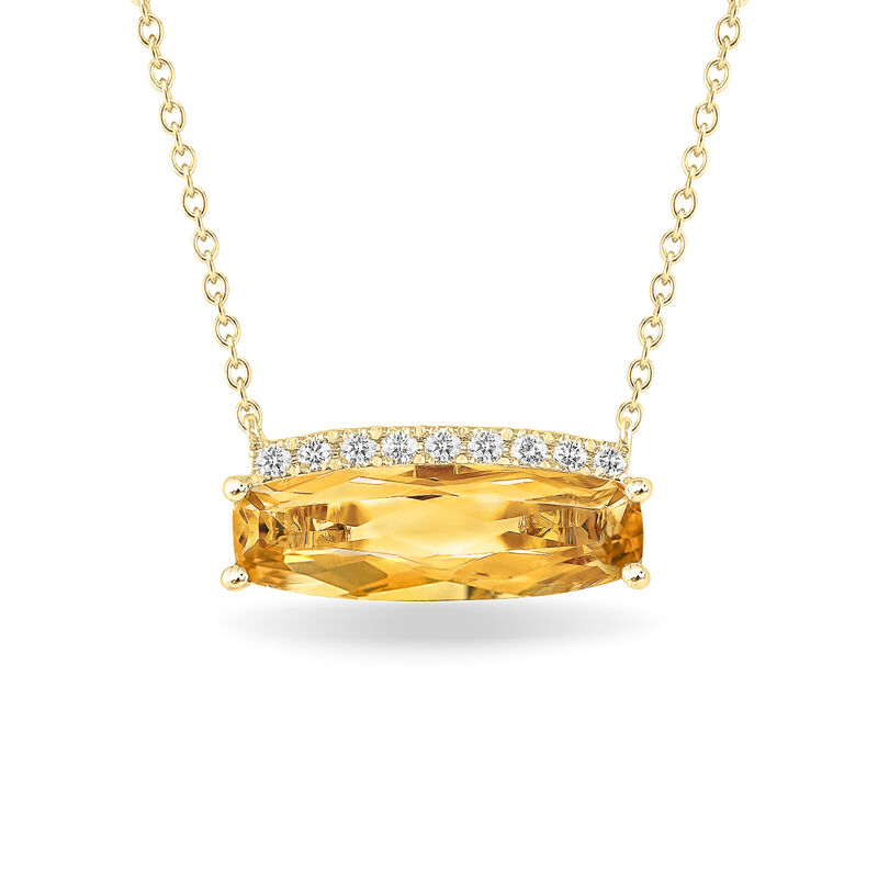 Cushion-Cut Citrine & Diamond Necklace in 10k Yellow Gold image number null